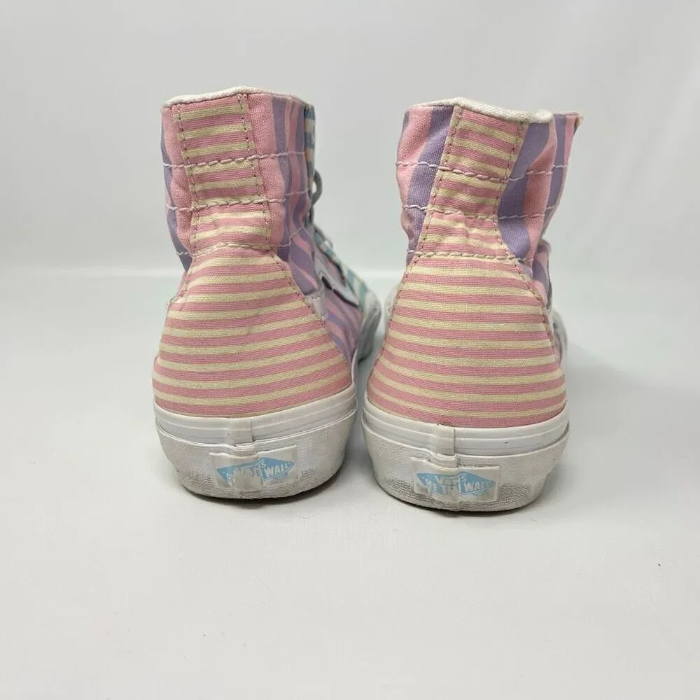 Vans Sk8-Hi Skate Sneaker Shoe Pastel Stripes Multicolor Size Men 9.5 Women 11